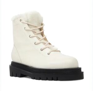 Black Suede Studio Drea Fendi Leather Combat Boots fleece ivory leather laces
